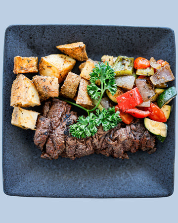 Tender Steak Skewers with Potatoes & Veggies
